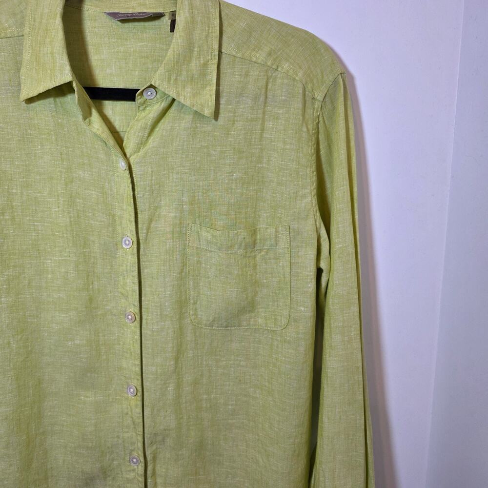 Tommy Bahama Womens 100% Linen Button Down Shirt Lime Green Long Sleeve L Pocket - Picture 10 of 11